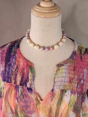 Handcrafted Cream and Lavender Beaded Choker Necklace